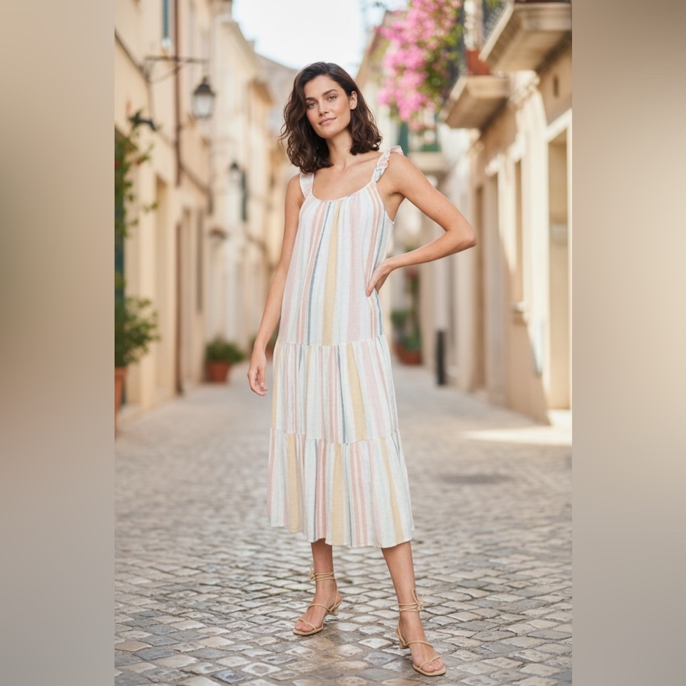 Rails Womens Capri Dress Melon Stripe Midi Dress